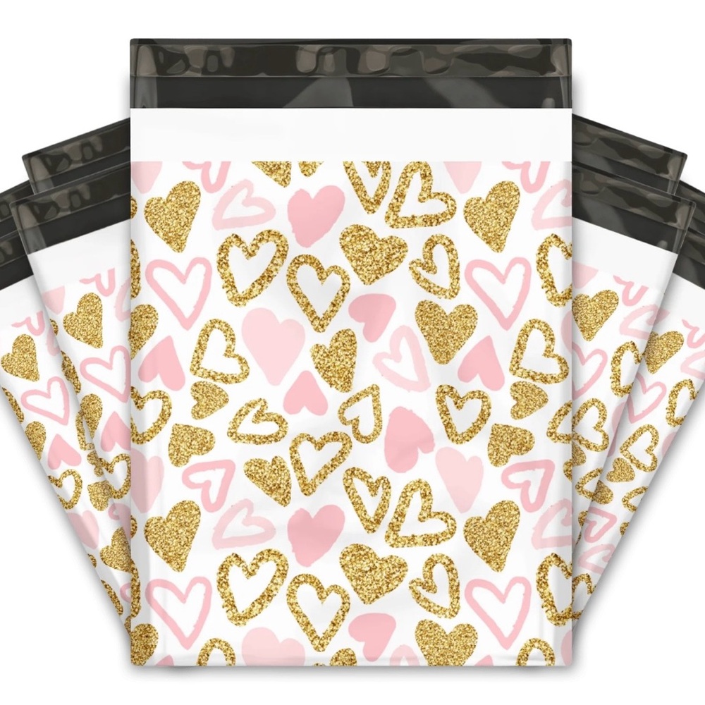 Set of 20 19x24 Gold & Pink Heart Poly Mailers Shipping Bags Seller Supplies